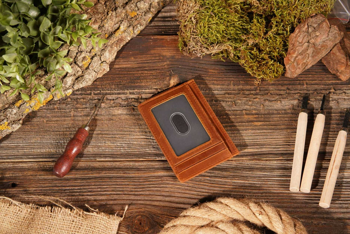 Personalized Leather Wallet with Magnet Clip: Brown