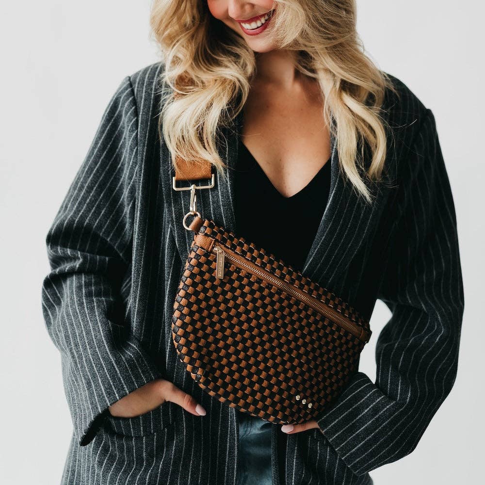 Westlyn Woven Bum Bag - TOP SELLER: Woven Checkered Coffee