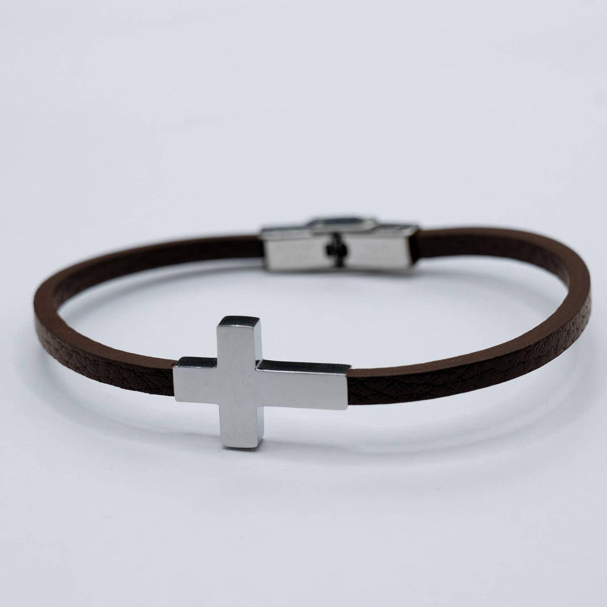 BROWN LEATHER CROSS BRACELET