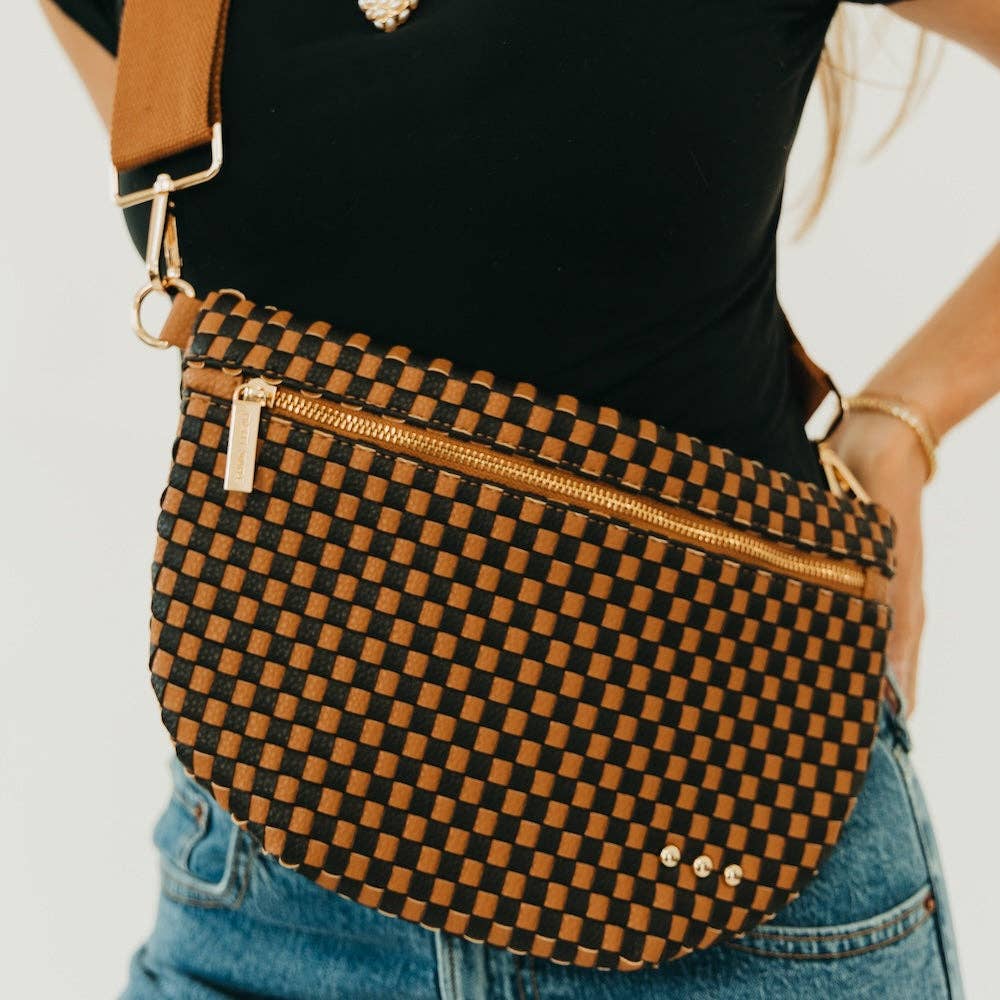 Westlyn Woven Bum Bag - TOP SELLER: Woven Checkered Coffee