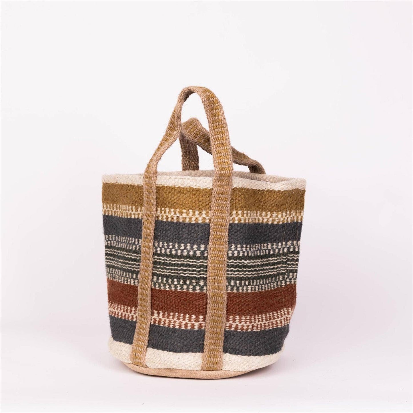Jute Bag Tote - Tan, Rust, And Blue Striped 3 sizes