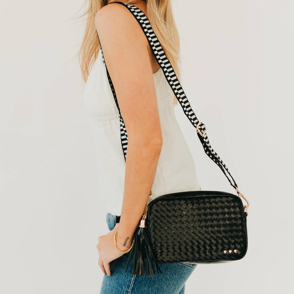 Woven Willow Camera Crossbody Bag: Black