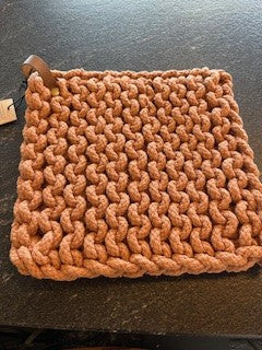 Crocheted Pot Holder with Leather Loop