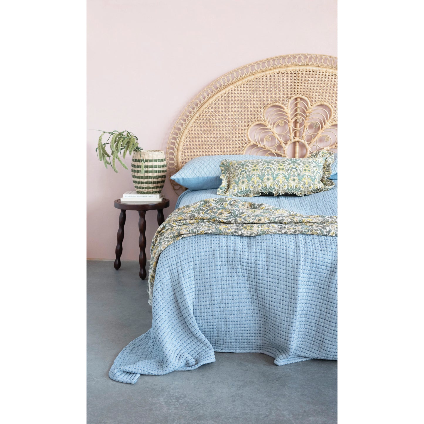 Cotton Kantha Stitched Bed Cover with 2 Quilted Shams