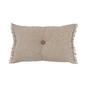 16" x 10" Linen & Cotton Tufted Two-Sided Lumbar Pillow with Button & Fringe