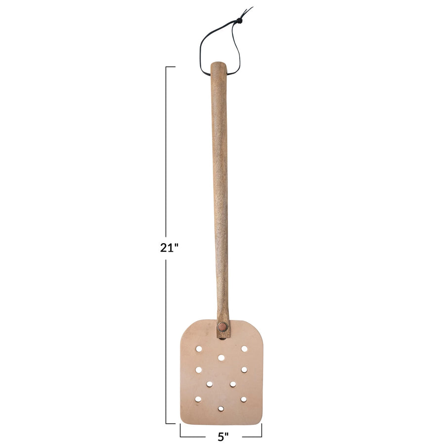 Leather Fly Swatter w/ Mango Wood Handle & Tie