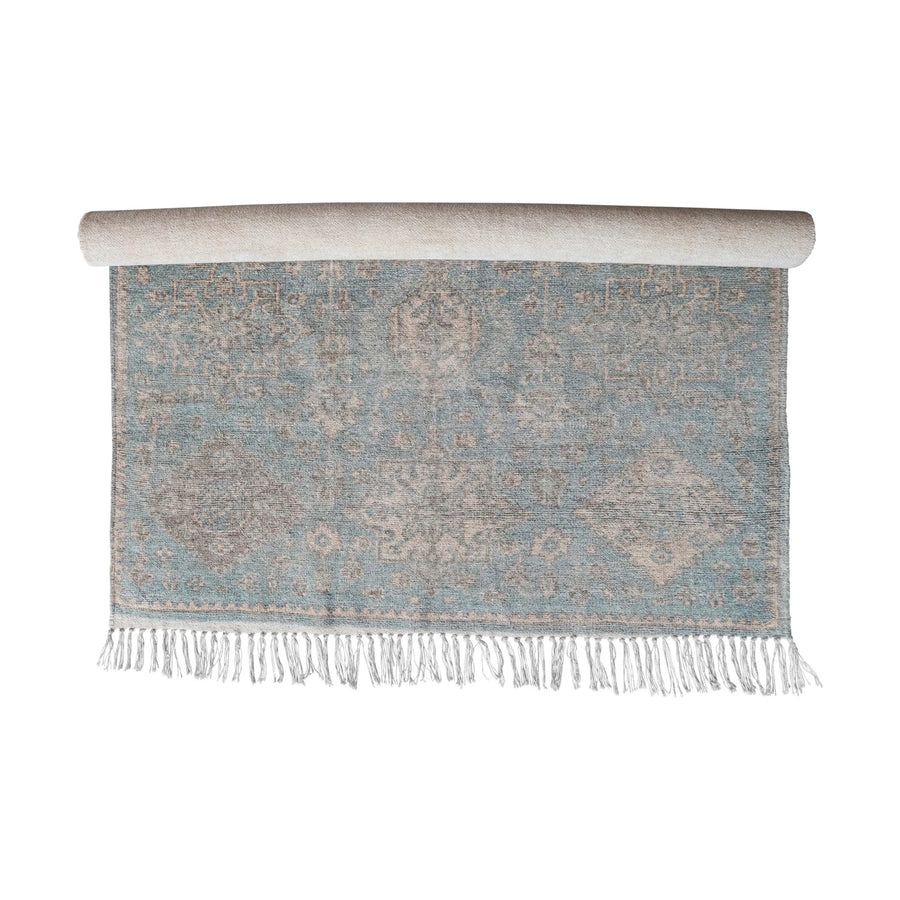 4' x 6' Cotton Chenille Distressed Print Rug w/ Fringe