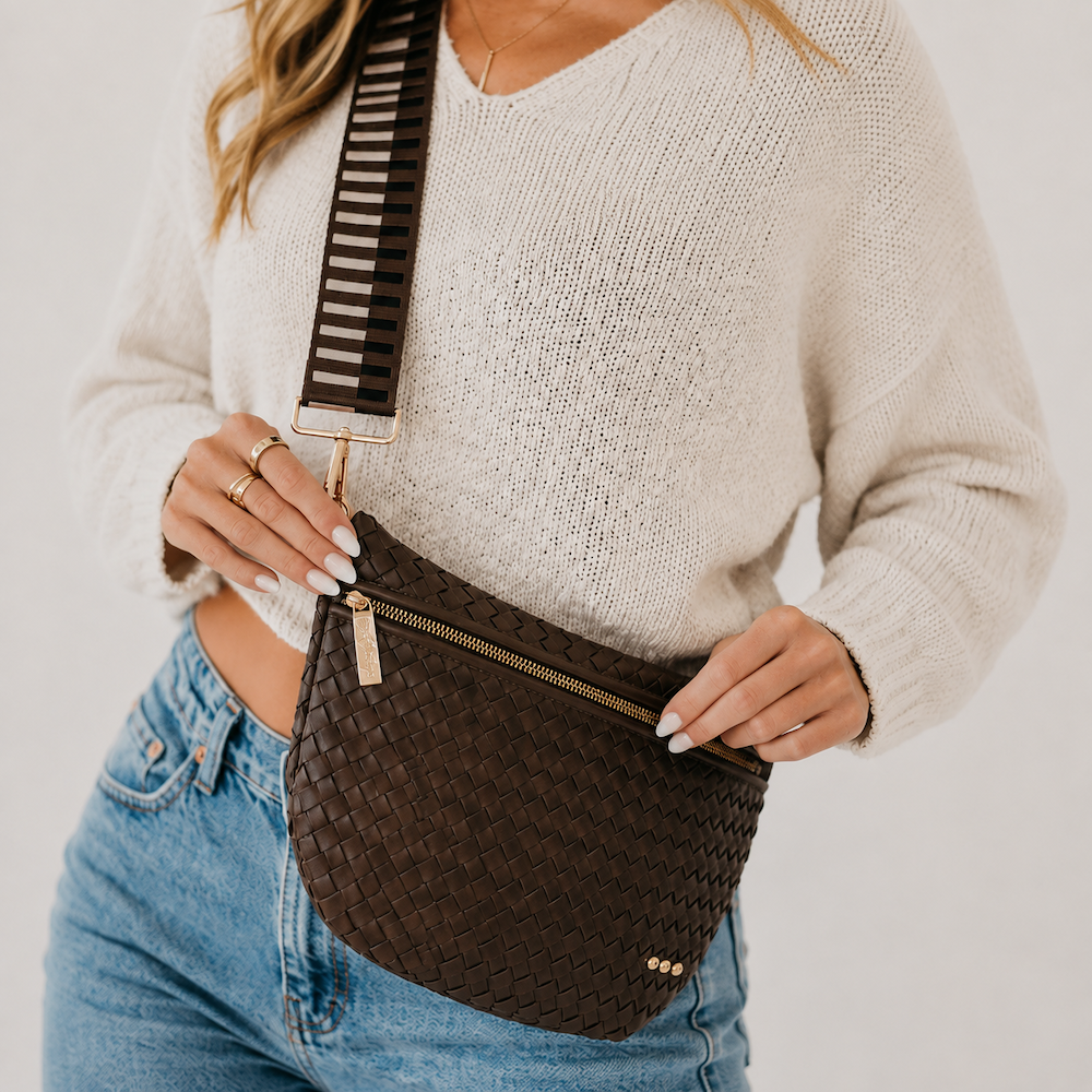 Westlyn Woven Bum Bag - TOP SELLER: Woven Checkered Coffee