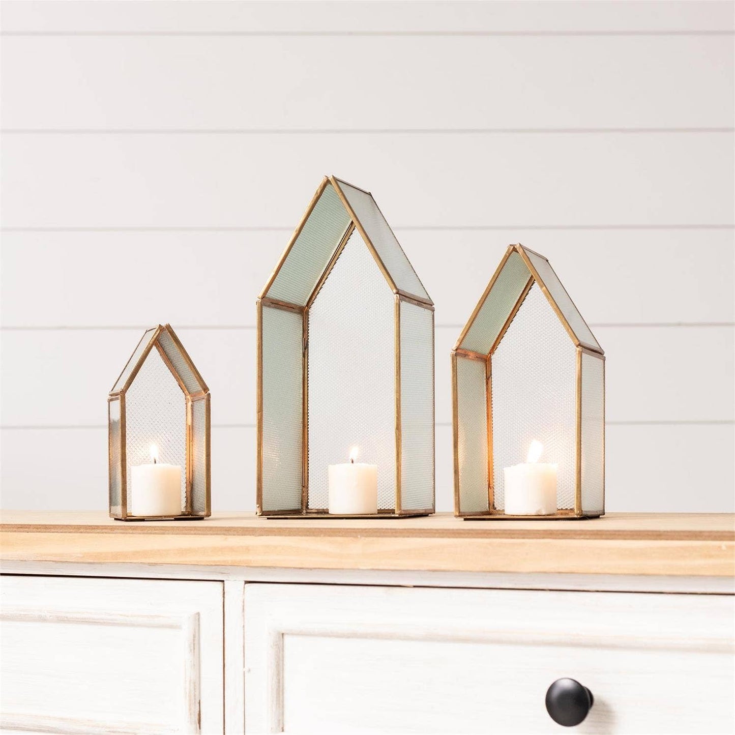 Vintage Glass And Brass Houses - 3 sizes