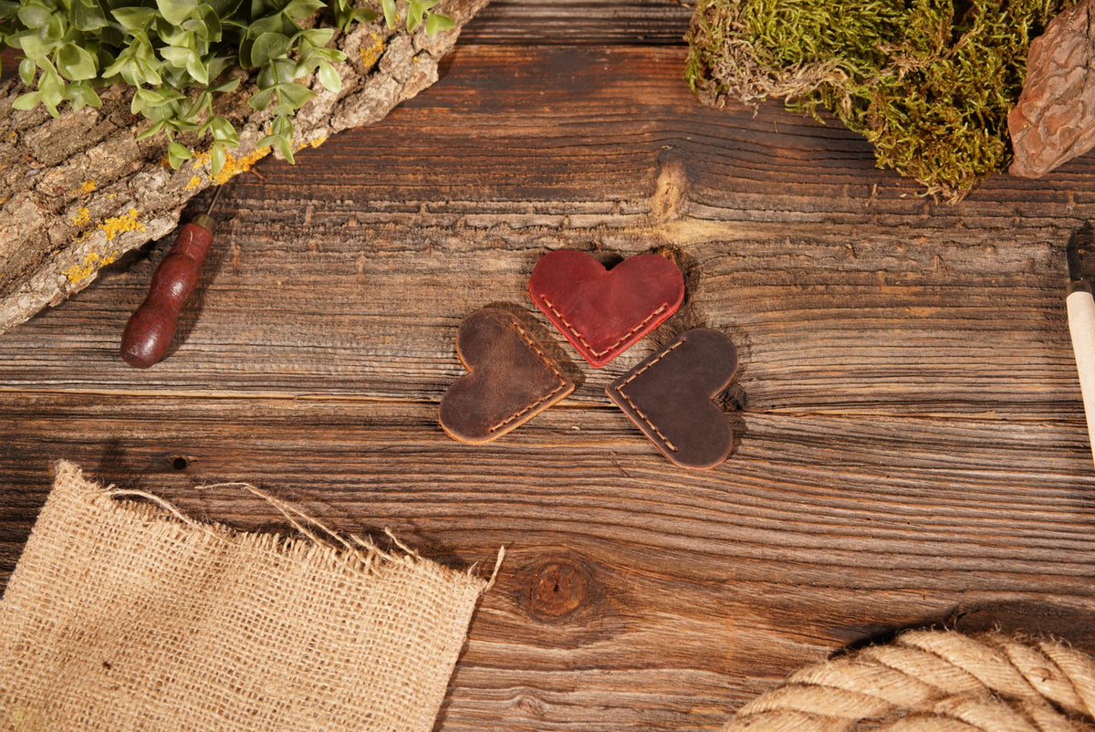 Leather Heart Bookmark, Red / Heart Shaped