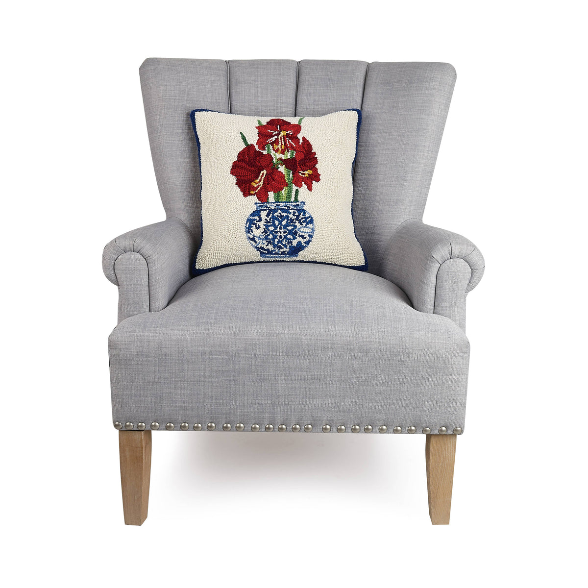 Holiday Chinoiserie Amaryllis Hook Pillow - Sally Eckman Roberts