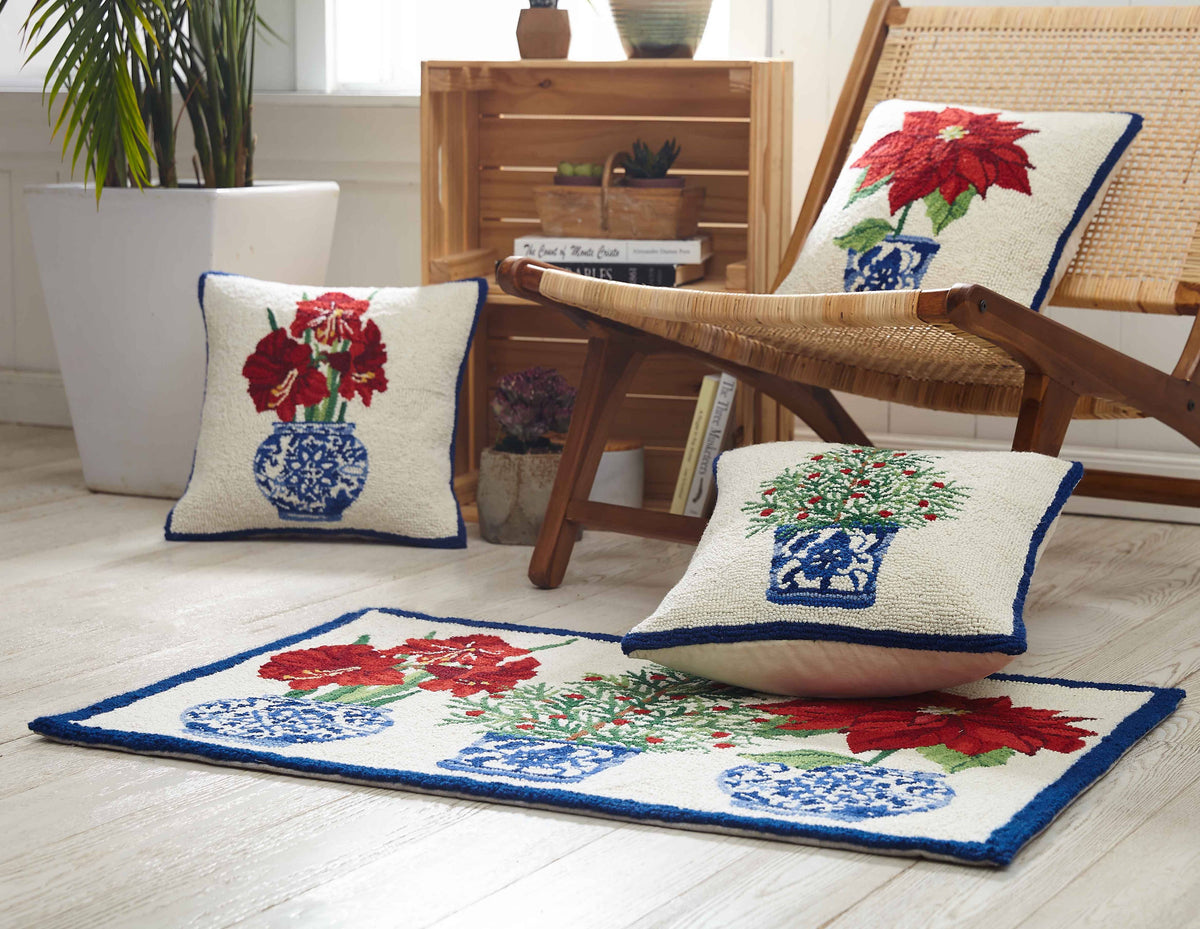 Holiday Chinoiserie Amaryllis Hook Pillow - Sally Eckman Roberts