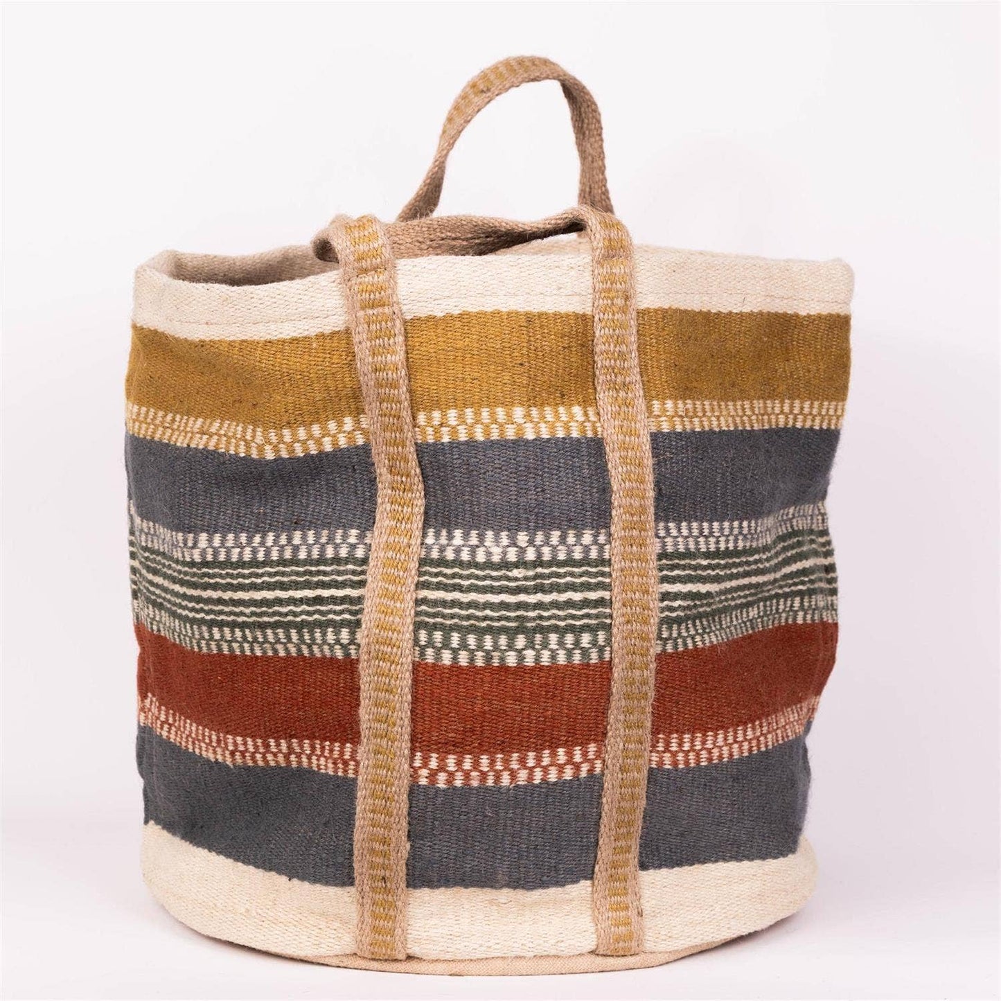 Jute Bag Tote - Tan, Rust, And Blue Striped 3 sizes