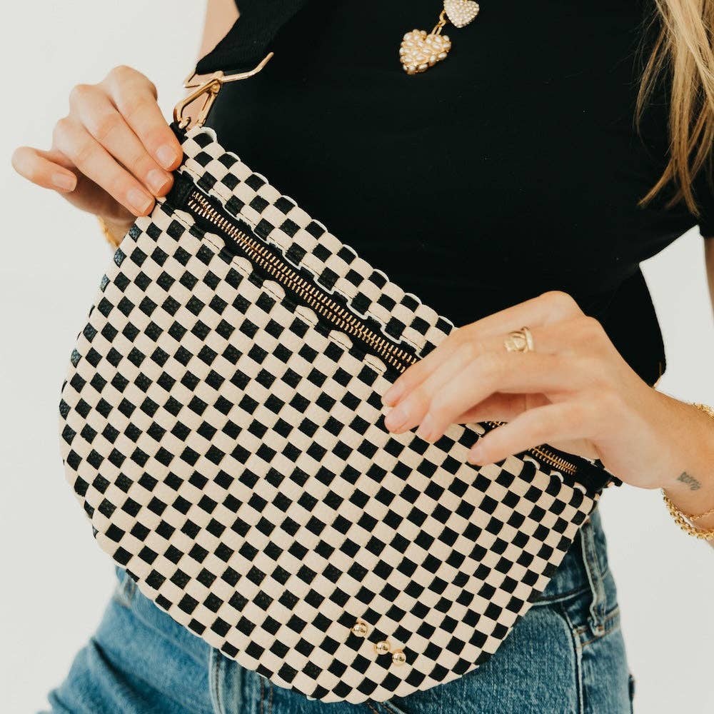 Westlyn Woven Bum Bag - TOP SELLER: Woven Checkered Coffee