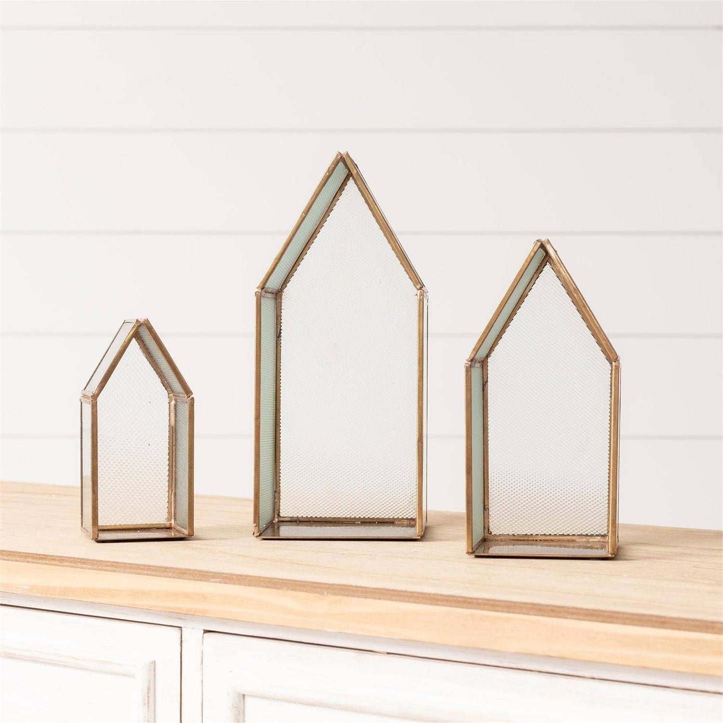 Vintage Glass And Brass Houses - 3 sizes