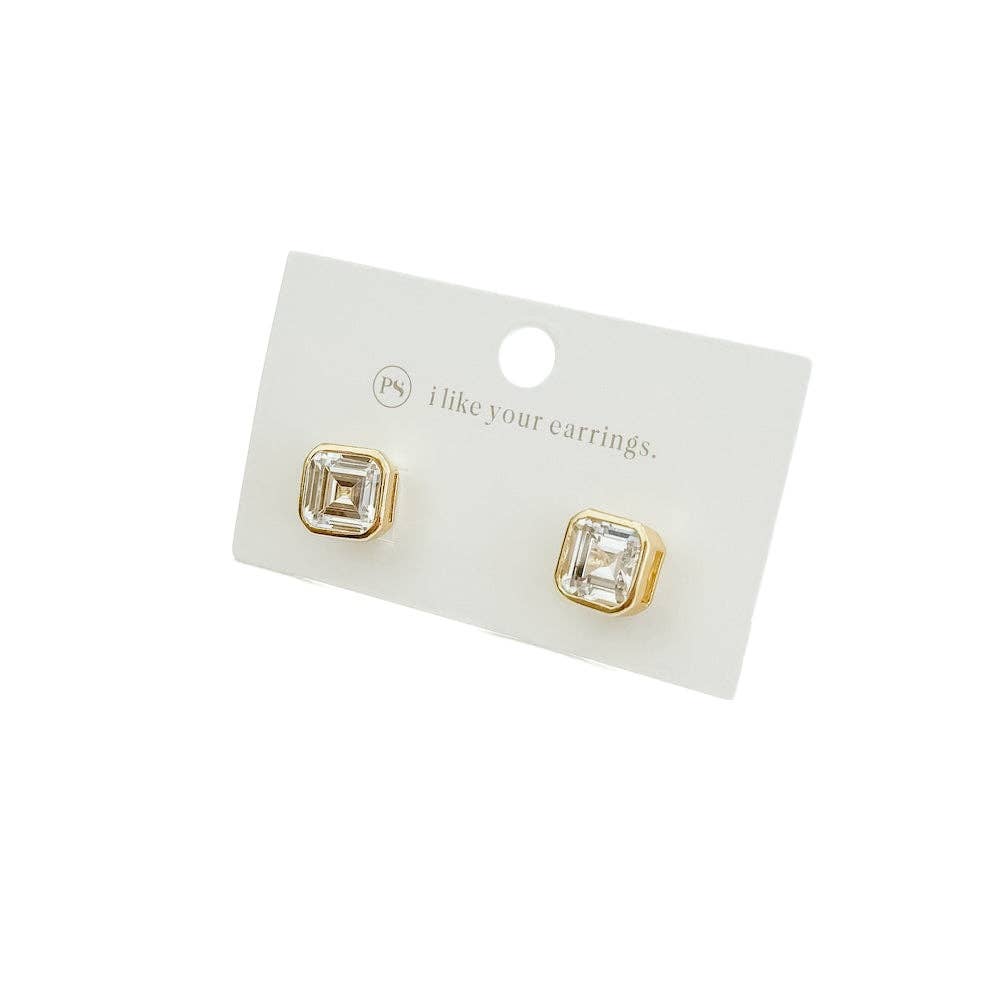 Bezel Diamond Stud Earrings - WATERPROOF: Gold