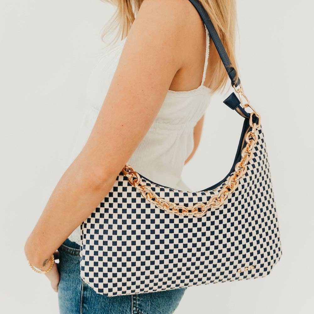 Sienna Slouchy Woven Shoulder Bag - TOP SELLER: Checkered Brown