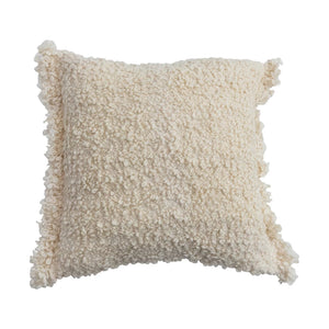 18" Square Woven Bouclé Fabric Indoor/Outdoor Pillow with Fringe