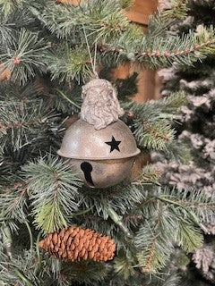 Metal Bell Ornament with Santa Head & Star Cut-Outs