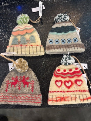 Handmade Wool Felt Hat Shaped Ornament with Embroidery, 4 Styles