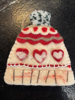 Handmade Wool Felt Hat Shaped Ornament with Embroidery, 4 Styles