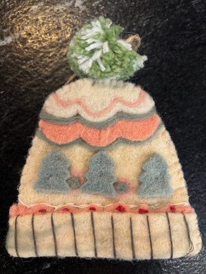 Handmade Wool Felt Hat Shaped Ornament with Embroidery, 4 Styles