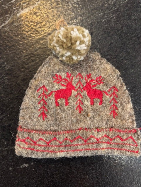 Handmade Wool Felt Hat Shaped Ornament with Embroidery, 4 Styles