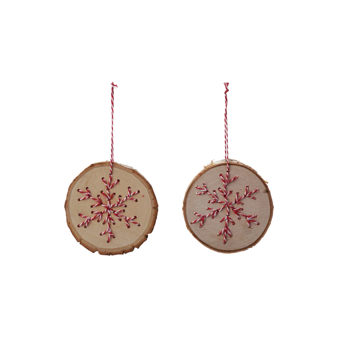 Wood slice Ornament with red/white snowflake