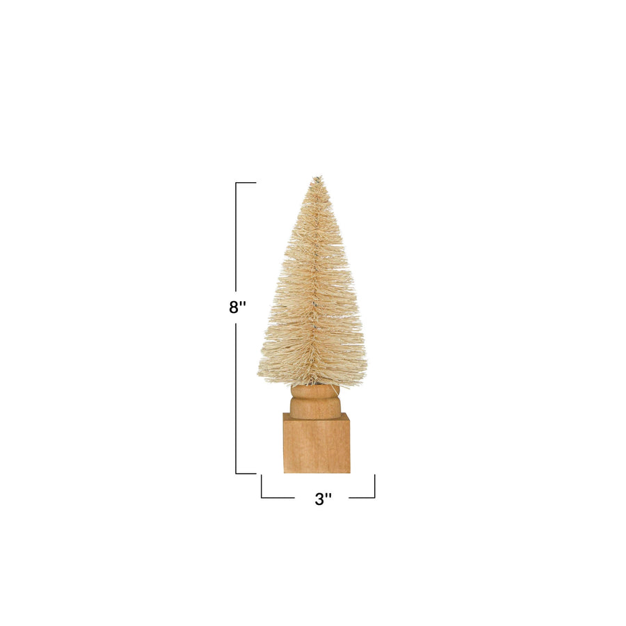 Sisal Bottle Brush Tree w/ Carved Wood Base, Cream Color