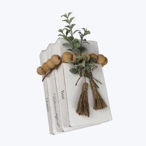 WOOD TABLETOP FAUX BOOK WITH BLESSING BEAD AND ARTIFICIAL