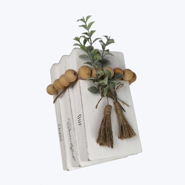 WOOD TABLETOP FAUX BOOK WITH BLESSING BEAD AND ARTIFICIAL