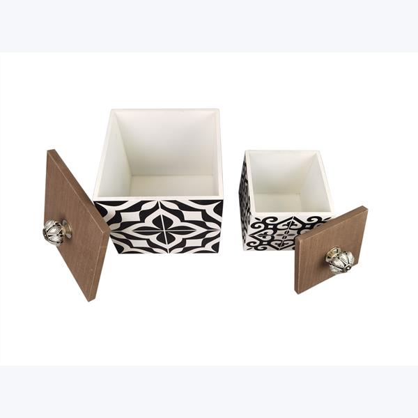 WOOD BLACK AND WHITE STORAGE BOXES WITH CERAMIC PULL KNOB