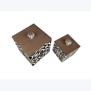 WOOD BLACK AND WHITE STORAGE BOXES WITH CERAMIC PULL KNOB