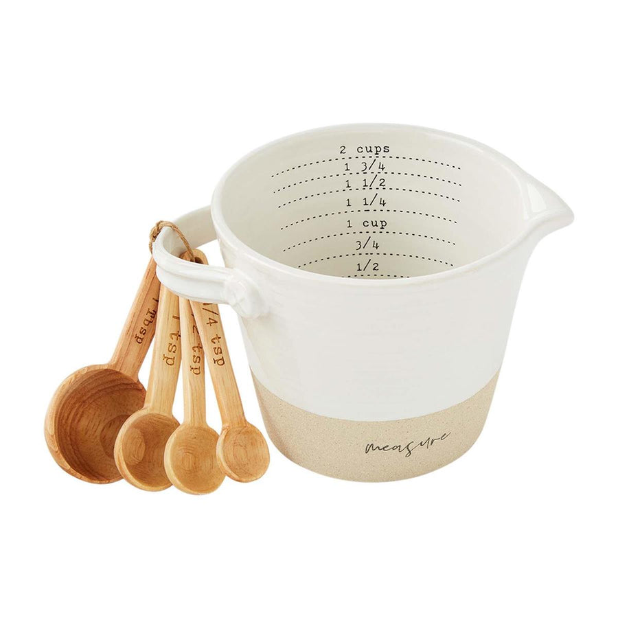 Stoneware Measuring Cup W/Wooden Spoons
