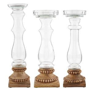 Glass & Beaded Wood Candlesticks