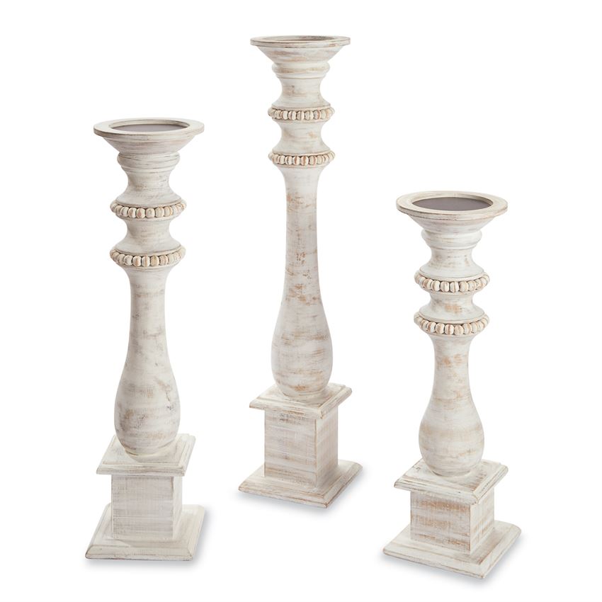 White Washed Beaded Candle Sticks
