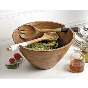 Wooden Serving Bowl & Utensil Set