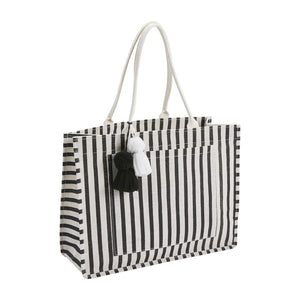 Black & White Stripe Jute Tote