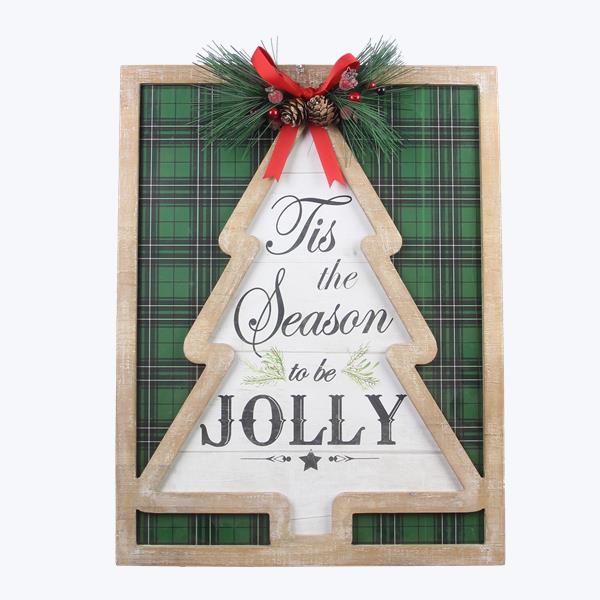 WOOD PLAID CHRISTMAS TREE WALL SIGN