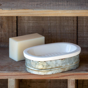 Tinwork and Porcelain Soap Dish