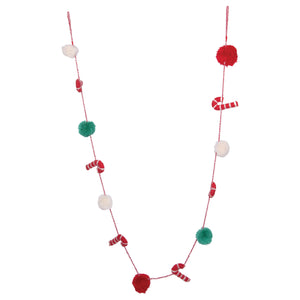 Wool Felt Candy Cane Garland with Pom Poms