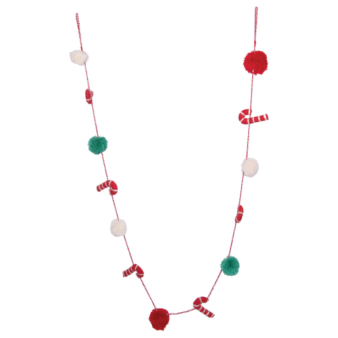 Wool Felt Candy Cane Garland with Pom Poms
