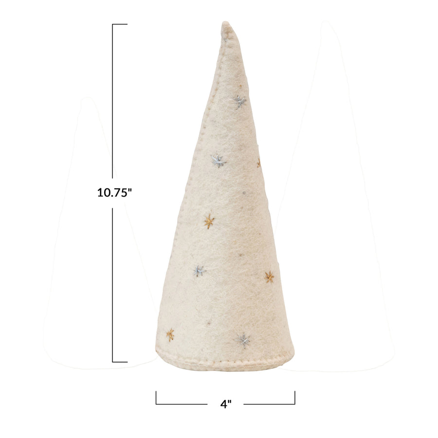 Wool Felt Cone Tree with Embroidered Stars