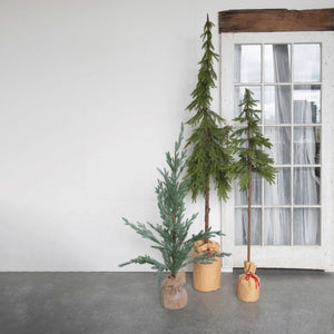Faux Pole Pine Tree in Paper Sack with Red Tie