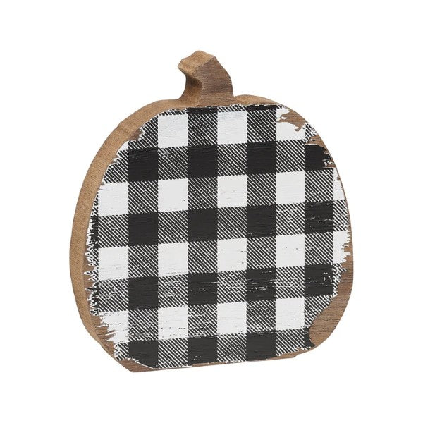 Black and White Buffalo Check Wood Pumpkin