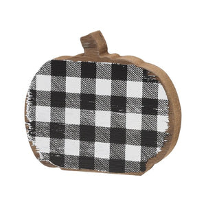 Black and White Buffalo Check Wood Pumpkin