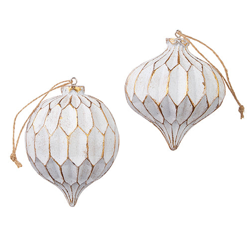 4.5" WHITE AND GOLD TEXTURED FINIAL ORNAMENT