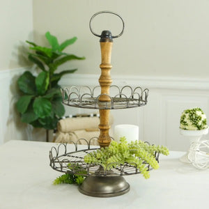 Metal and Wood Two Tiered Tray