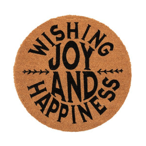 Round Natural Coir Doormat "Wishing Joy And Happiness"