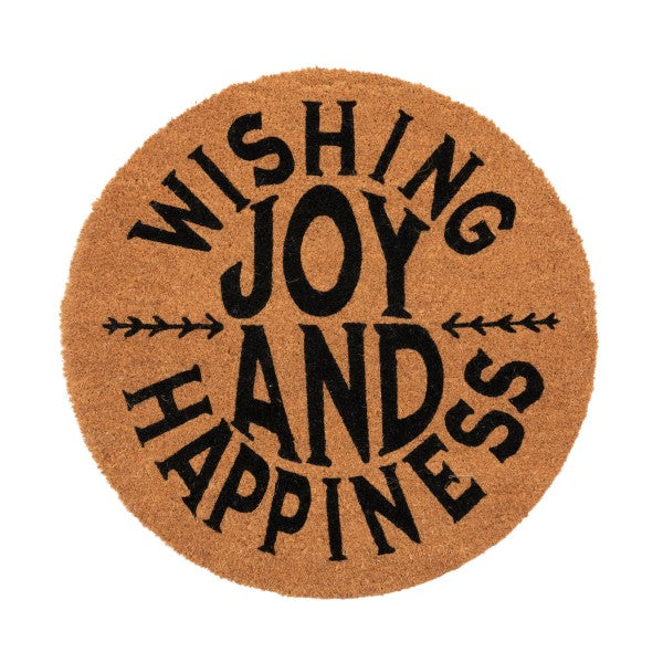 Round Natural Coir Doormat "Wishing Joy And Happiness"